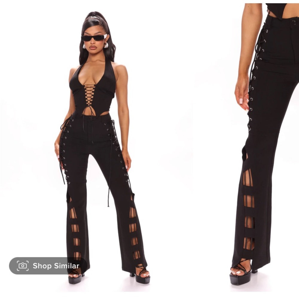 Fashion Nova Lace Up High Waisted Black Flared Pants - XL